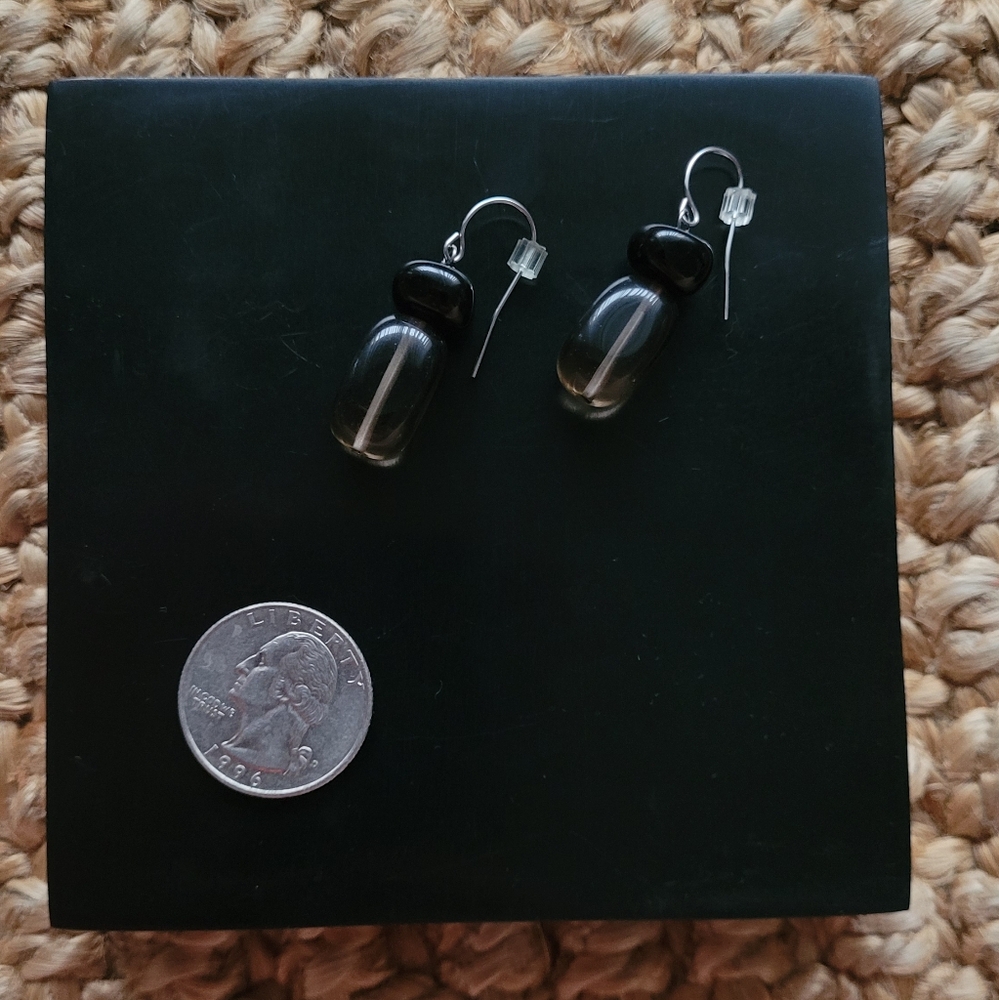 Macy's Sterling Silver Onyx and Smokey Quartz earrings